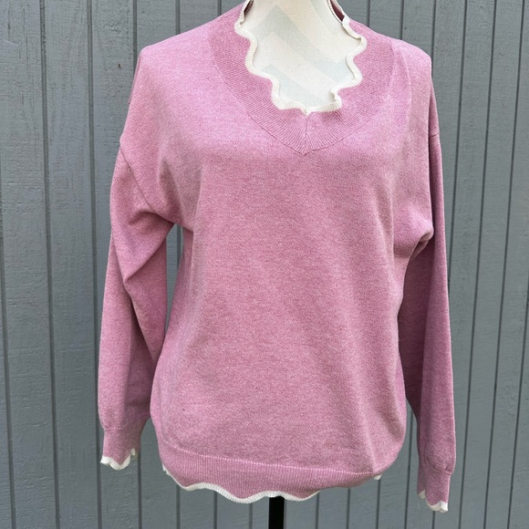 Pretty in Pink Sweater with White Trim - Picture 2 of 9